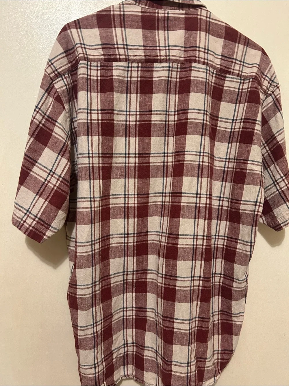 NWOT VTG Baxter Natural Men's Burgundy Plaid Short-Sleeve Cotton Linen Shirt M